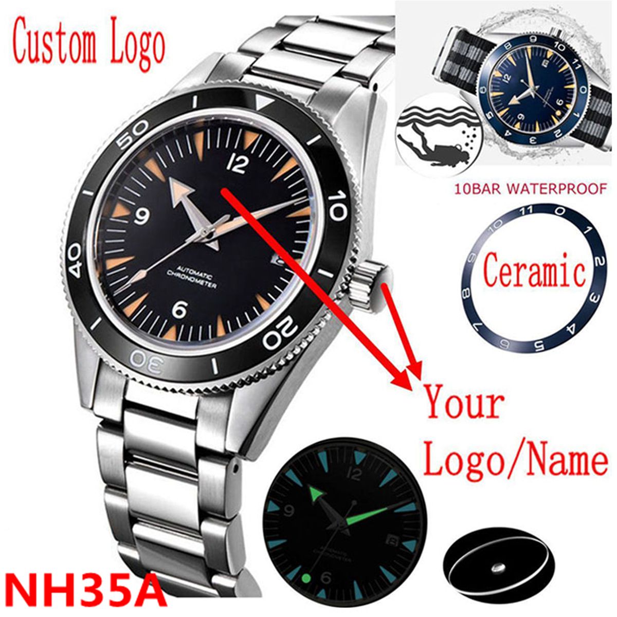 Watch Bezel Insert - 사용자 정의 로고 NH35 무브먼트 시계
