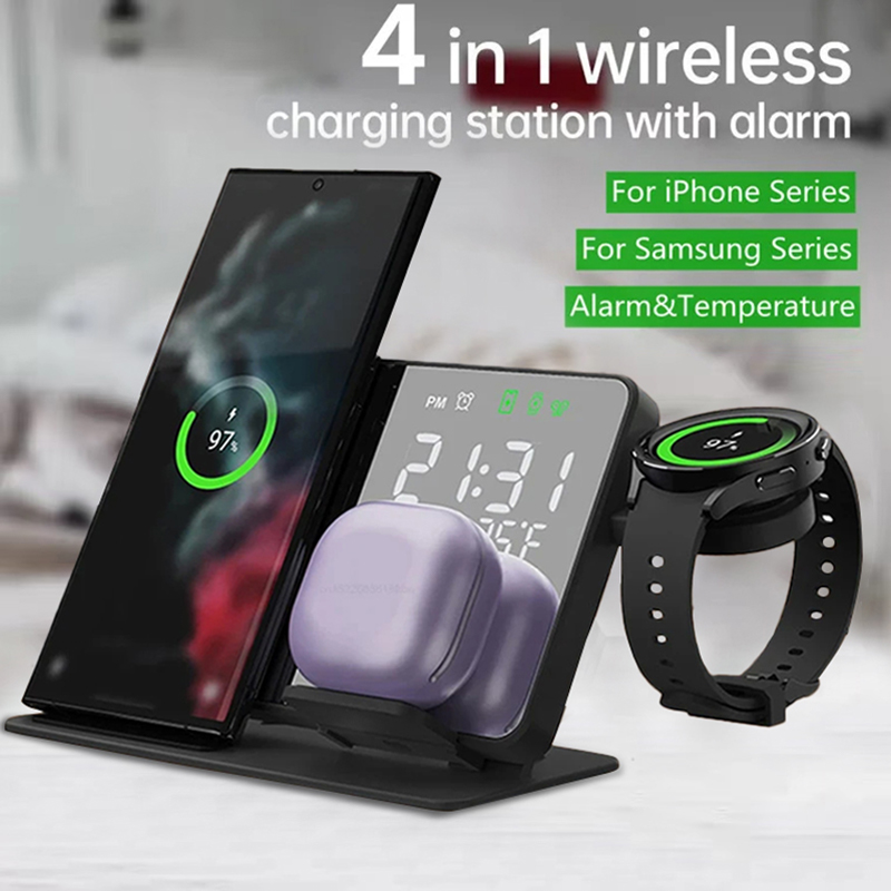 무선 충전기 알람 시계 스탠드 고속 4 in 1 충전  - Smartwatch Watches For Iphone 리뷰 및 가격