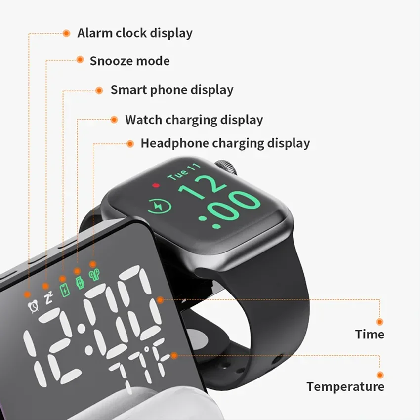 무선 충전기 알람 시계 스탠드 고속 4 in 1 충전  - Smartwatch Watches For Iphone 리뷰 및 가격