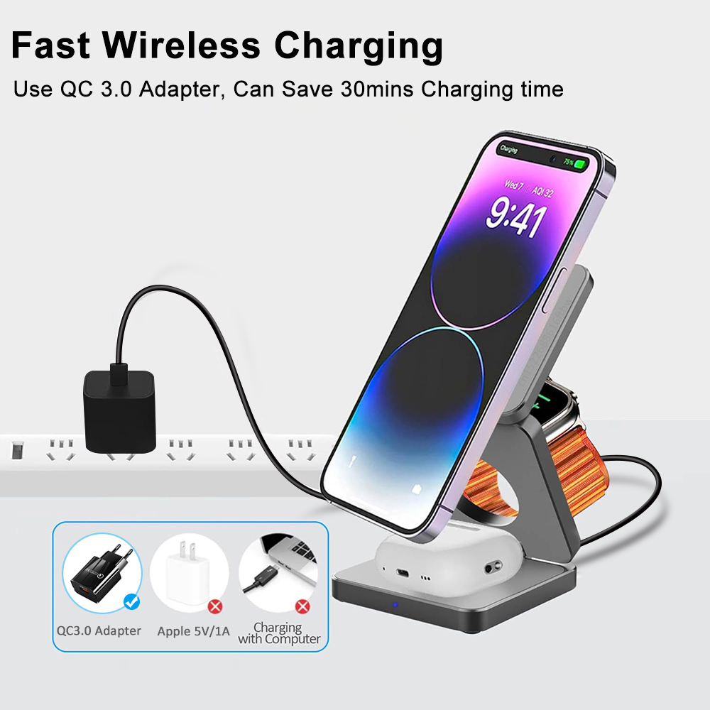 무선 충전기 3 in 1 접이식 자기 무선 충전 스테이 - Smartwatch Watches For Iphone 리뷰 및 가격