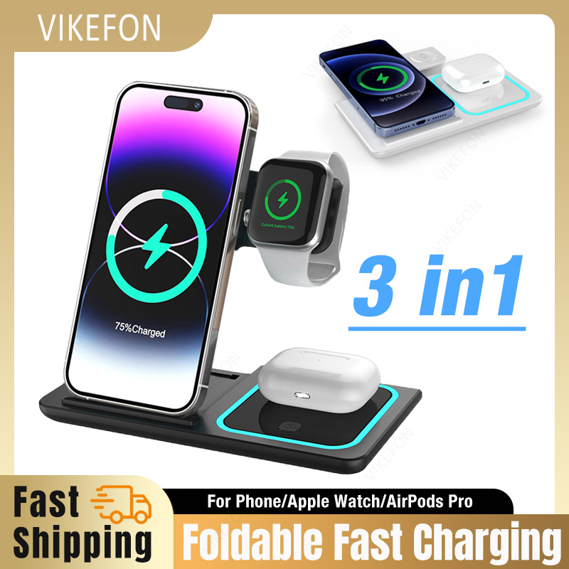 3 In 1 무선 충전기 접이식 LED 라이트 폰 스탠 - Smartwatch Phone Watches 리뷰 및 가격