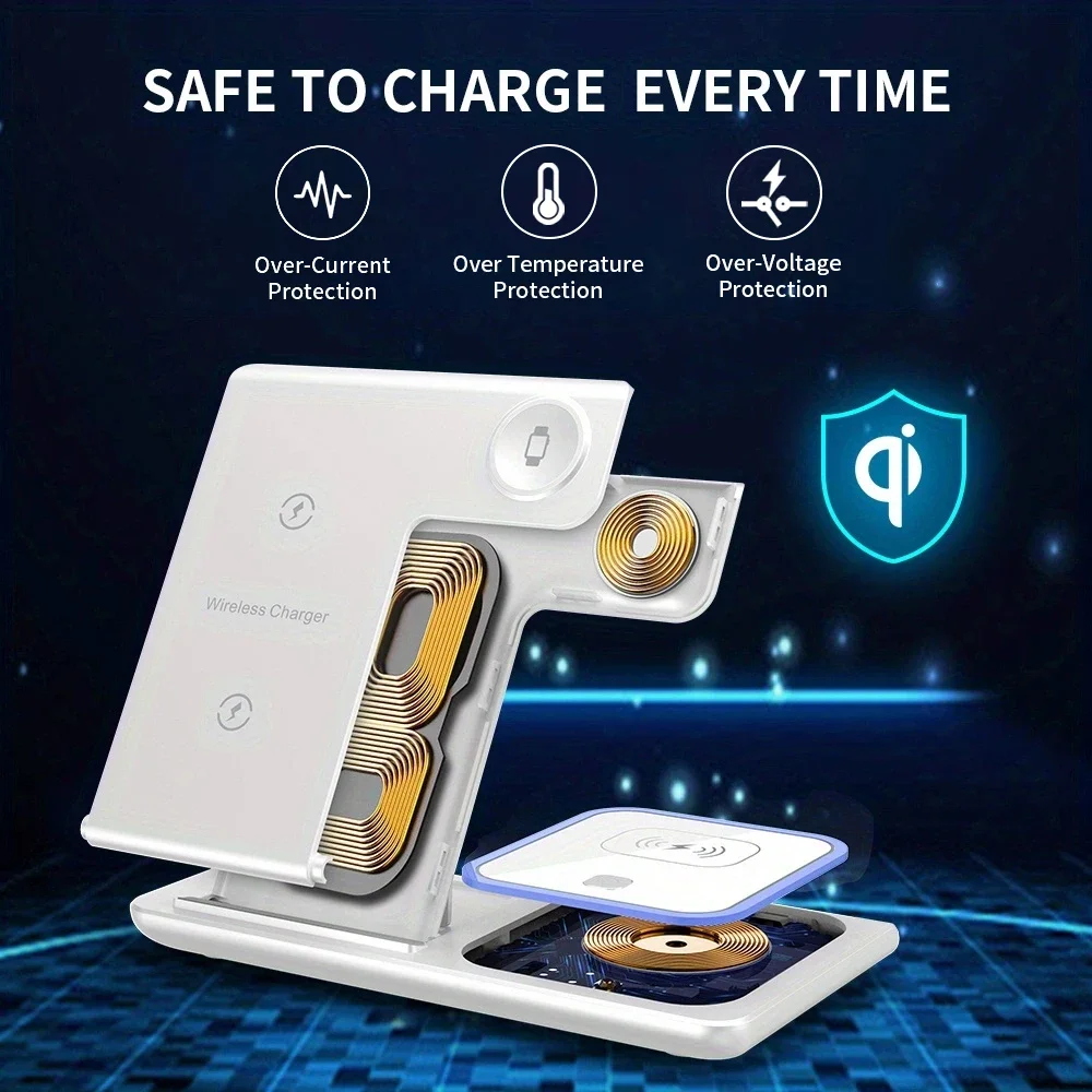 3 In 1 무선 충전기 접이식 LED 라이트 폰 스탠 - Smartwatch Phone Watches 리뷰 및 가격