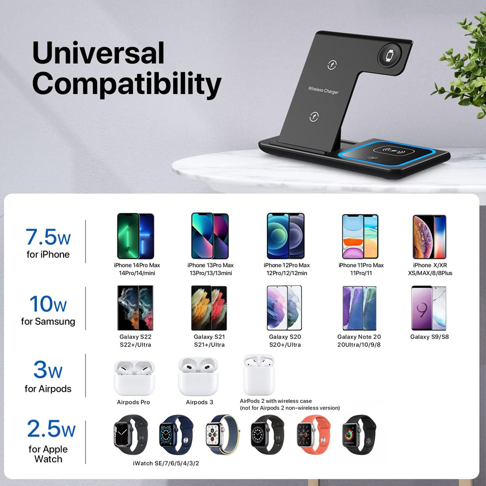 무선 충전기 홀더 스탠드 3 in 1 접이식 고속 충전 - Smartwatch Phone Watches 리뷰 및 가격