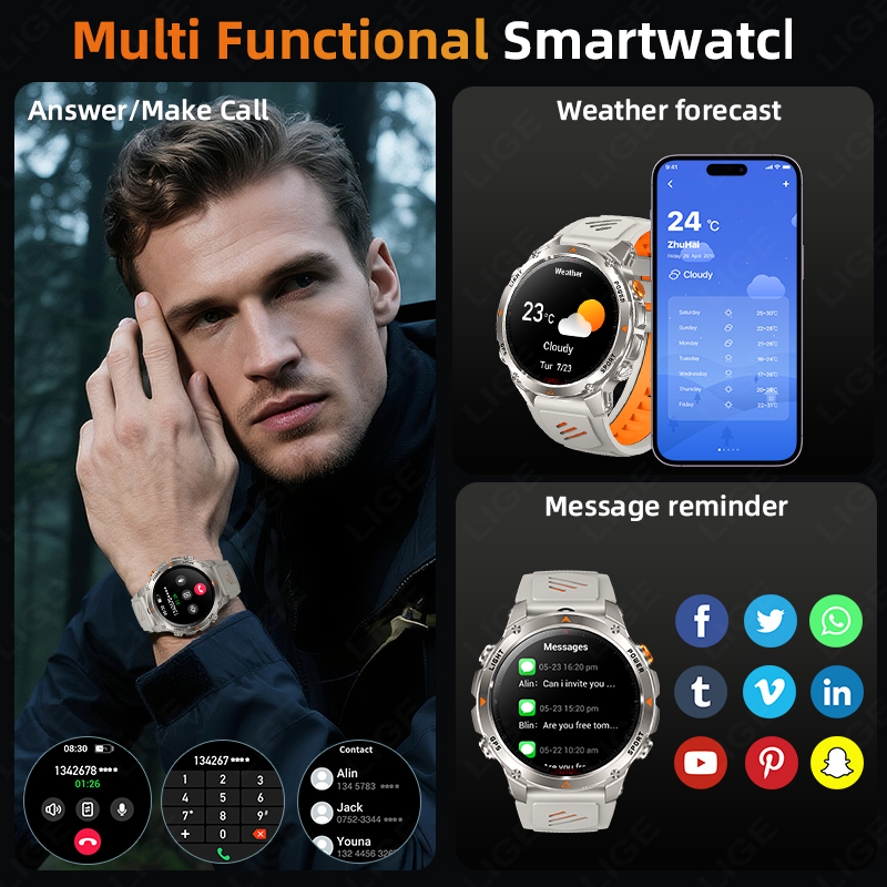 LIGE 러기드 GPS 트랙 스마트워치 남성용 LED  - Smartwatch Watches For Mens 리뷰 및 가격