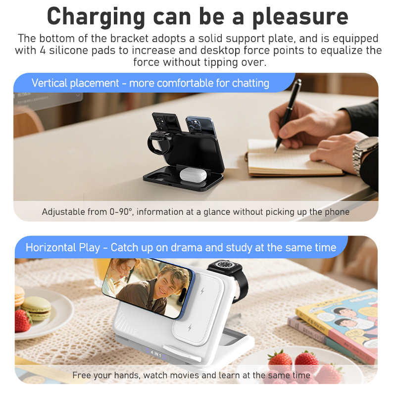 4 in 1 듀얼 폰 무선 충전 스탠드 마그네틱 고속  - Smartwatch Phone Watches 리뷰 및 가격