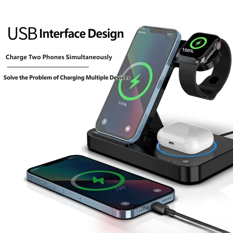 4 in 1 접이식 무선 충전 스테이션, 휴대폰, 시계 - Smartwatch Phone Watches 리뷰 및 가격